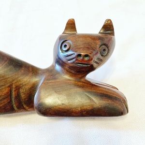 Vintage Ironwood Cat Figurine Carved Wooden Cat MCM Boho Minimalist Decor